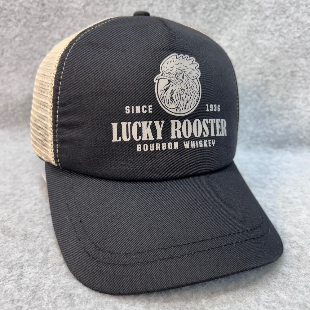 Lucky Rooster Bourbon Whiskey Mens Black Infinity Hat Trucker Snapback OSFM